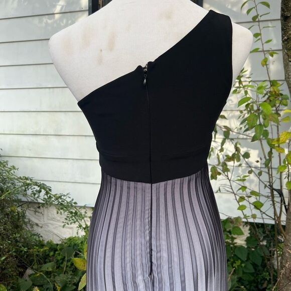 **** Betsy & Adam One Shoulder Ombré Pleated Gown (T) - Picture 9 of 13